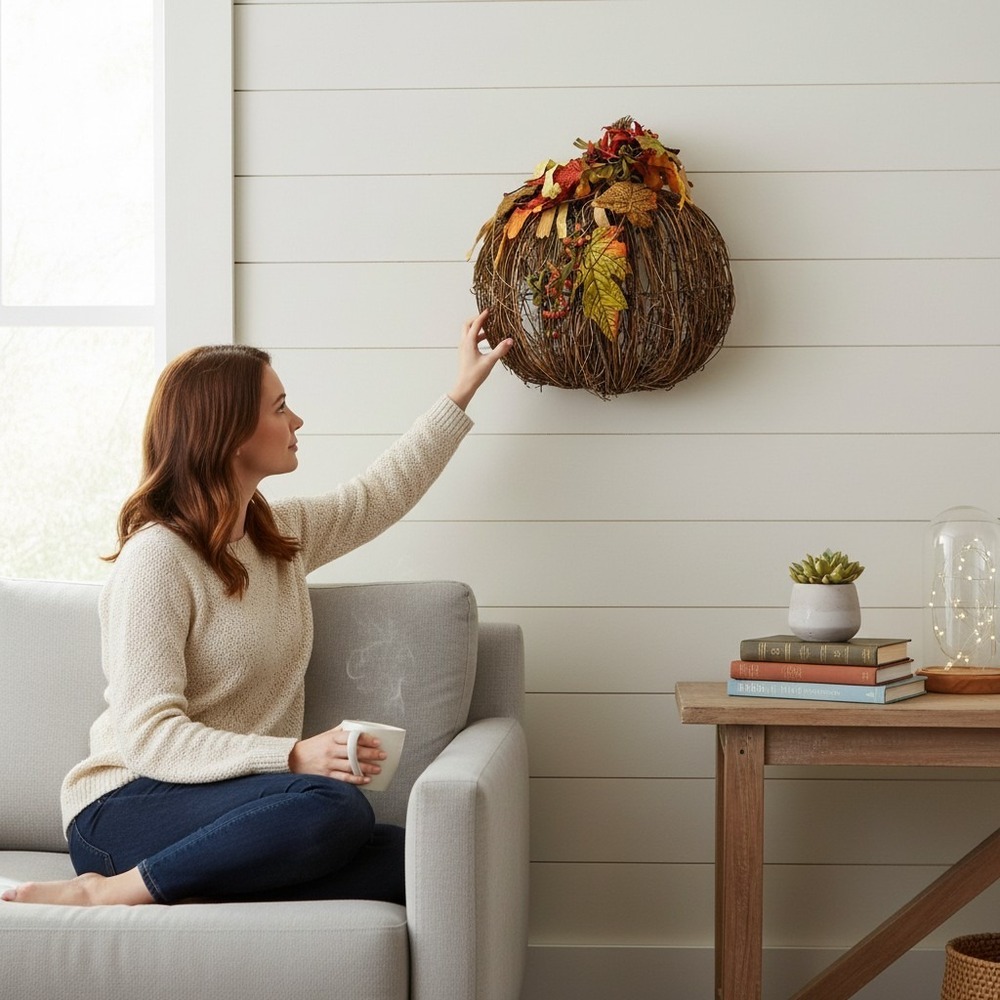 Grapevine Pumpkin Wall Decor OS Brown NWOT Rustic Fall Foliage